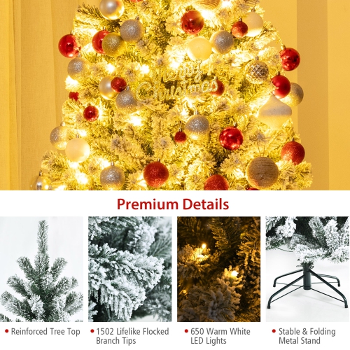 Gymax 8 FT Pre-lit Artificial Christmas Tree Snow Flocked Full Xmas Tree