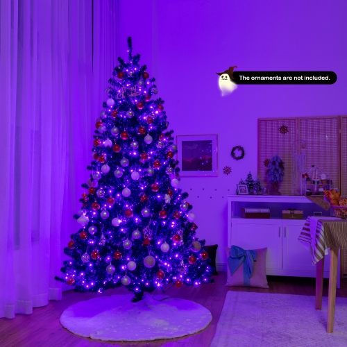 Gymax 6 FT Pre-lit Black Halloween Tree Artificial Hinged Christmas Tree