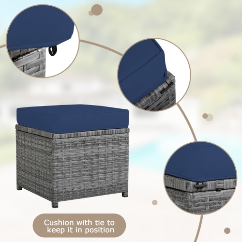 Gymax 7PCS Rattan Patio Sectional Sofa Set Conversation Set w/ Navy Cushions