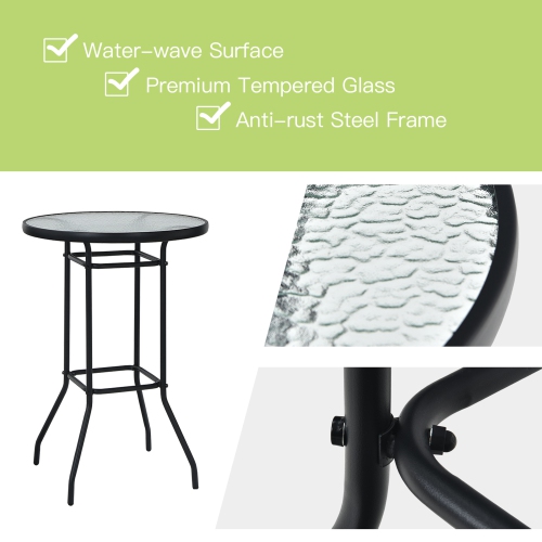 Gymax 3PCS Patio Bar Set Outdoor Bistro Set w/ 2 Stools & 1 Tempered Glass Table