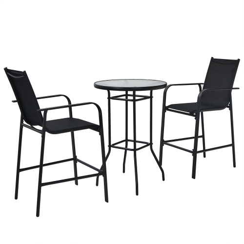 Gymax 3PCS Patio Bar Set Outdoor Bistro Set w/ 2 Stools & 1 Tempered Glass Table