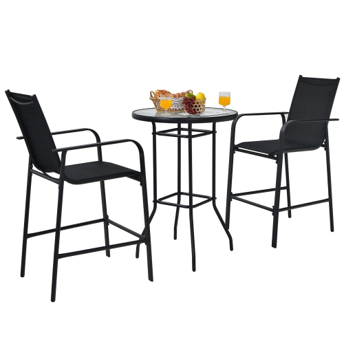 Gymax 3PCS Patio Bar Set Outdoor Bistro Set w/ 2 Stools & 1 Tempered Glass Table