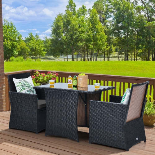 Gymax 3PCS Patio Wicker Bistro Set PE Rattan Dining Table Set w/ Grey Cushions