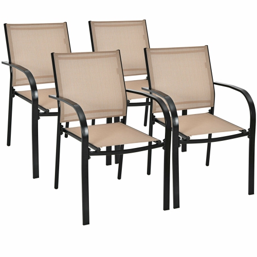 GYMAX  4PCs Stackable Patio Dining Chair W/ Steel Frame & Quick-Drying Fabric
