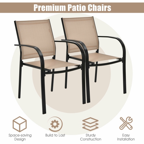 Gymax 4PCS Stackable Patio Dining Chair w/ Steel Frame & Quick-drying Fabric