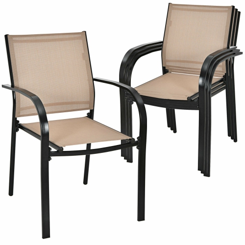 Gymax 4PCS Stackable Patio Dining Chair w/ Steel Frame & Quick-drying Fabric