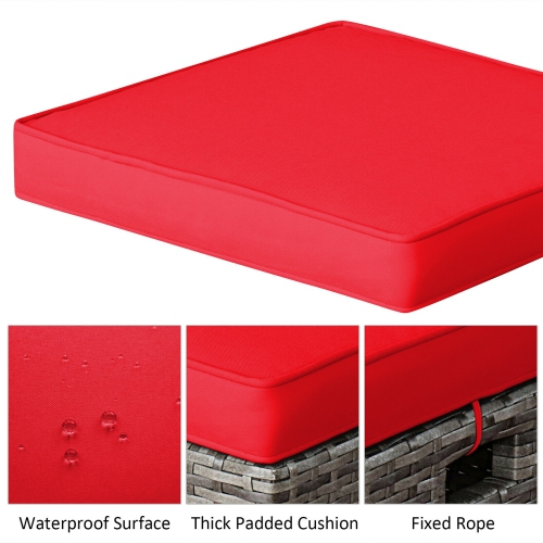 Gymax Set of 2 Rattan Patio Ottoman Footrest Wicker Footstool w/ Red Cushions