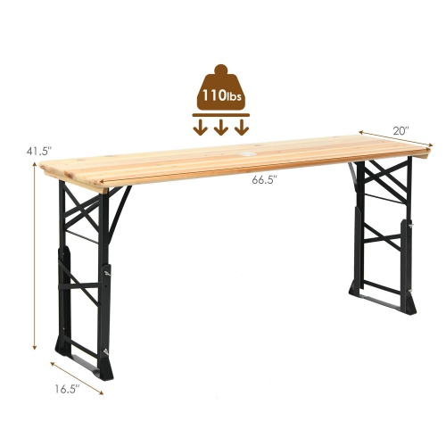 Gymax 5.5 Ft Outdoor Folding Wood Picnic Table Height Adjustable Metal Frame