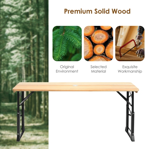 Gymax 5.5 Ft Outdoor Folding Wood Picnic Table Height Adjustable Metal Frame