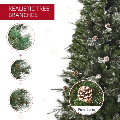 HOMCOM 7FT Artificial Christmas Snow Pine Tree Holiday Home Xmas Decoration with Automatic Open, Pinecone, Green