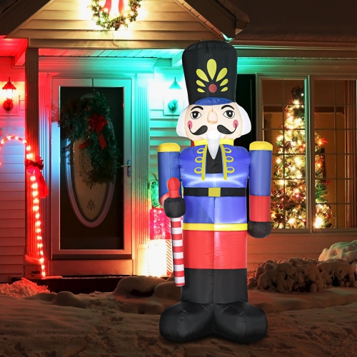 Soldat de Noël gonflable 8&nbsp;pi de HOMCOM avec décoration de jardin à l'extérieur, casse-noisette avec lumières DEL pour étalage de pelouse