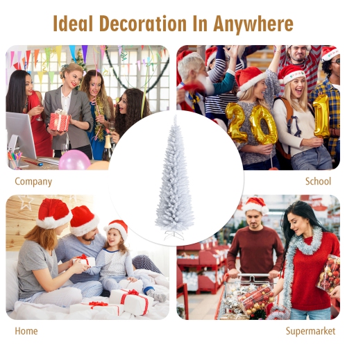 Gymax 7 FT Artificial Pencil White Christmas Tree Leafy Unlit Slim Xmas Tree
