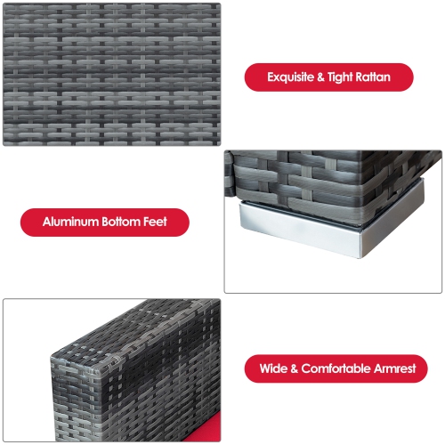 Gymax 3PCS Rattan Patio Conversation Furniture Set Outdoor Yard w/ Red Cushion