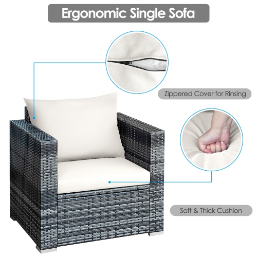 Gymax 3PCS Rattan Patio Conversation Furniture Set Outdoor Yard w/ White Cushion