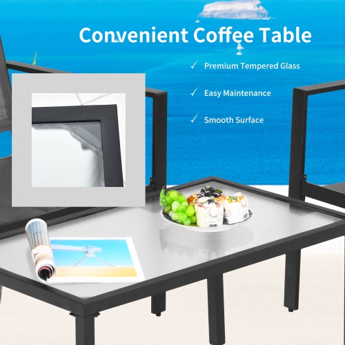 Gymax 4 PCS Patio Furniture Set Sofa Coffee Table Steel Frame Garden