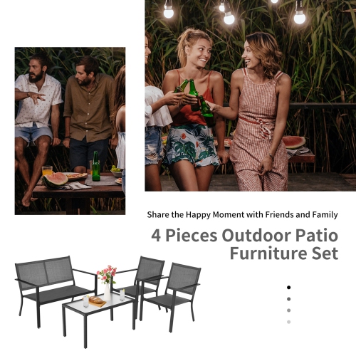 Gymax 4 PCS Patio Furniture Set Sofa Coffee Table Steel Frame Garden