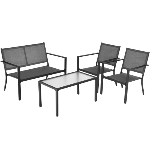 Gymax 4 PCS Patio Furniture Set Sofa Coffee Table Steel Frame Garden