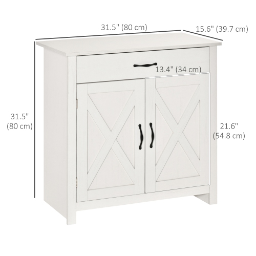 HOMCOM Farmhouse Sideboard Buffet Cabinet with Storage, Accent Cabinet with Barn Doors, Drawer and Adjustable Shelf, Distressed White Wash