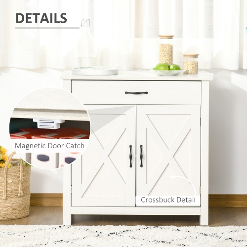 HOMCOM Farmhouse Sideboard Buffet Cabinet with Storage, Accent Cabinet with Barn Doors, Drawer and Adjustable Shelf, Distressed White Wash