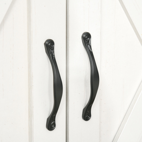 HOMCOM Farmhouse Sideboard Buffet Cabinet with Storage, Accent Cabinet with Barn Doors, Drawer and Adjustable Shelf, Distressed White Wash