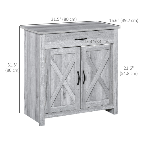 HOMCOM Farmhouse Sideboard Buffet Cabinet with Storage, Accent Cabinet with Barn Doors, Drawer and Adjustable Shelf, Grey Grain
