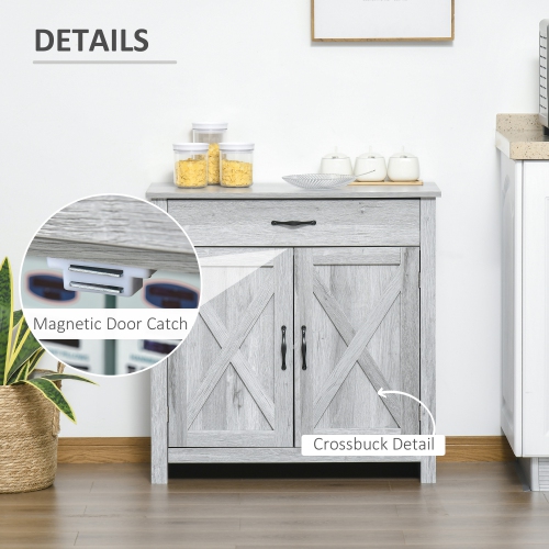HOMCOM Farmhouse Sideboard Buffet Cabinet with Storage, Accent Cabinet with Barn Doors, Drawer and Adjustable Shelf, Grey Grain