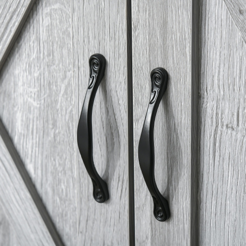 HOMCOM Farmhouse Sideboard Buffet Cabinet with Storage, Accent Cabinet with Barn Doors, Drawer and Adjustable Shelf, Grey Grain