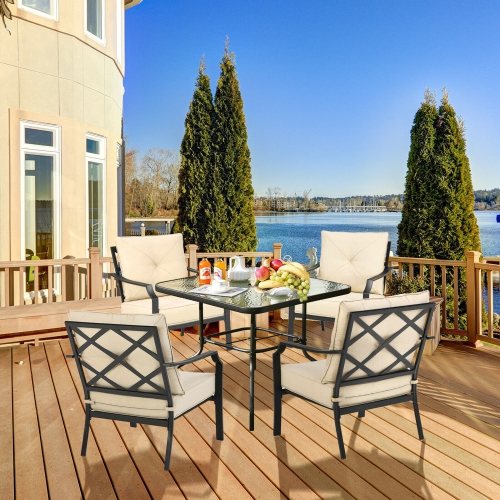 Gymax 2 PCS Patio Dining Chairs Set with Padded Cushions Armrest Steel Frame