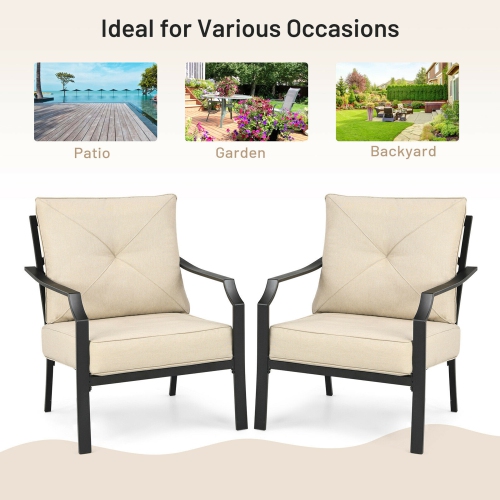 Gymax 2 PCS Patio Dining Chairs Set with Padded Cushions Armrest Steel Frame