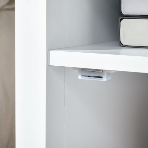 HOMCOM Narrow Side Table, Accent End Table with Pull-out Tray, Open Shelf and Cupboard, Slim Nightstand with Storage for Living Room, Bedroom, White