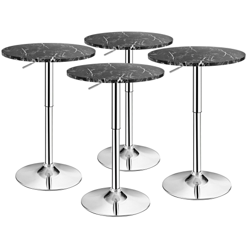 GYMAX  4PCs Round Pub Table Swivel Adjustable Bar Table W/faux Marble Top In Black