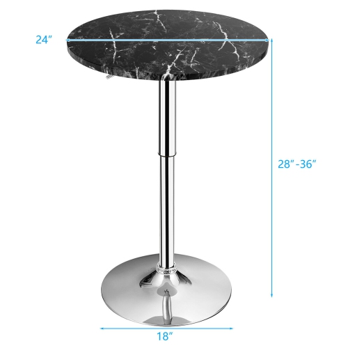 Gymax 6PCS Round Pub Table Swivel Adjustable Bar Table w/Faux Marble Top Black