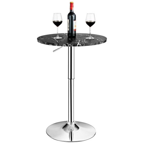 Gymax 6PCS Round Pub Table Swivel Adjustable Bar Table w/Faux Marble Top Black