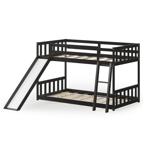 Gymax Twin Over Bunk Wooden Low, Basketball Bunk Bed With Sliders On Bottom