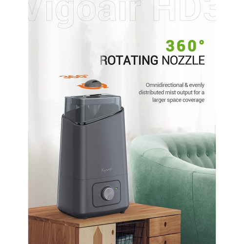 Kyvol HD3 Humidifier (Grey), 4.5L Cool Mist Humidifiers, 26dB Quiet Ultrasonic Humidifiers, BPA-Free, Auto Shut-off, 360° Nozzle, Ideal for Plants, Home, Office, Baby