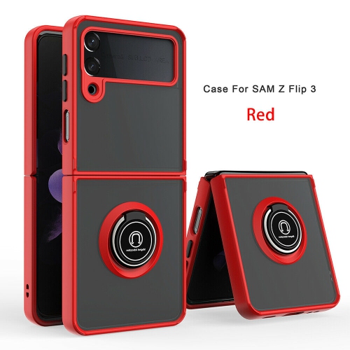 【CSmart】 Anti-Drop Rubberized Hybrid Magnetic Armor Case with Ring Holder for Samsung Galaxy Z Flip 3 5G, Red