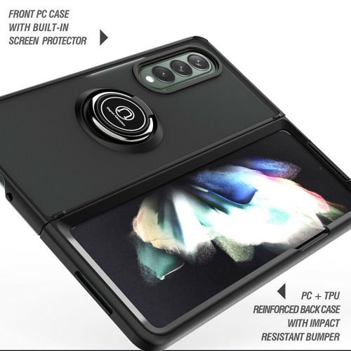 【CSmart】 Étui d'armure magnétique hybride caoutchouté anti-chute avec support d'anneau pour Samsung Galaxy Z Fold 3 5G, rouge