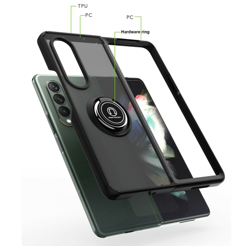 【CSmart】 Étui d'armure magnétique hybride caoutchouté anti-chute avec support d'anneau pour Samsung Galaxy Z Fold 3 5G, rouge