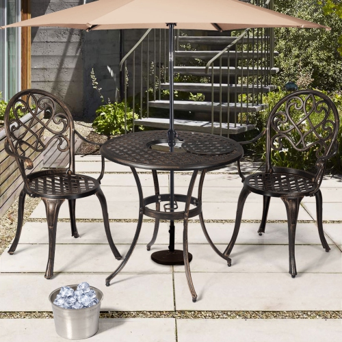 Topbuy Set of 3 Patio Cast Aluminum Dining Table Chairs Set