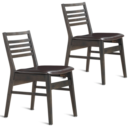 TOPBUY  Set Of 2 Dining Side Chairs Wood, Pu, Sponge