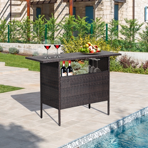 Topbuy Outdoor Garden Patio Rattan Wicker Table Shelves Furniture