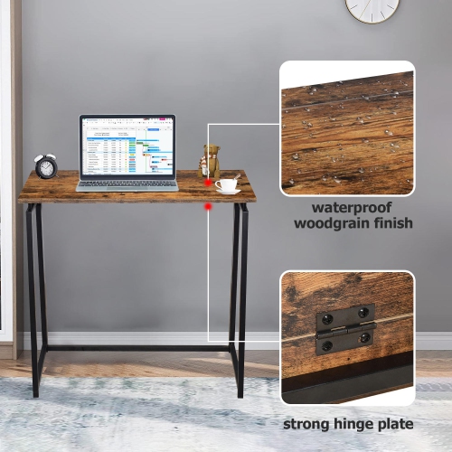 Compact Foldable Computer Desk, 31 inch No-Assembly Writing Desk Stable Metal Frame for Home Office