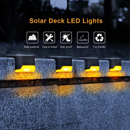 Solar Deck LED Lights, Outdoor Waterproof Warm Light Fence Lights, 4/Pack for Stairs, Deck, Pathway, Yard, Fences, Patio,Yard, Garden- LIVINGbasics™