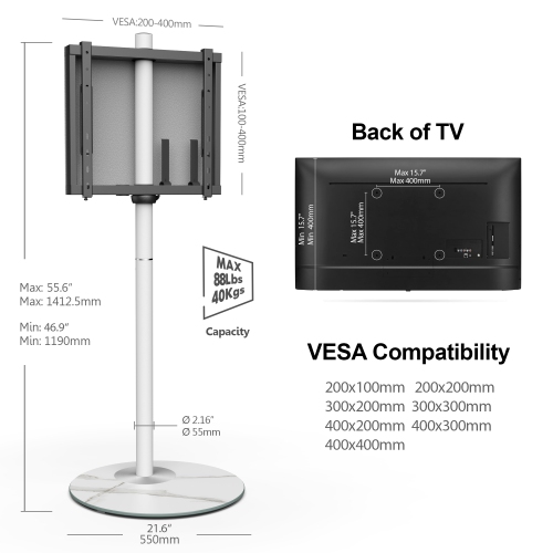 FITUEYES White TV Stand for 32 to 60 inch TV Modern Style Floor TV Stand with Mount and Marble Textured Glass Base Max VESA 400x400 mm