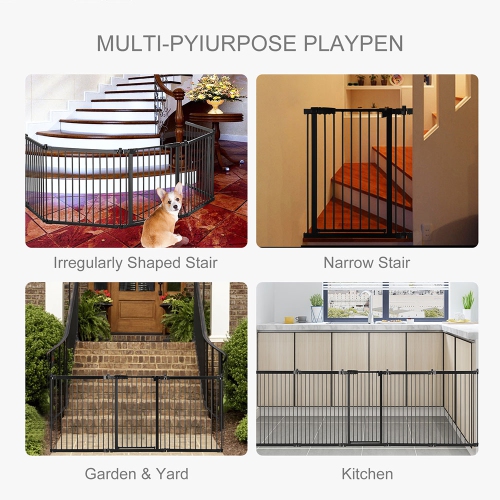 5 Panel DIY Foldable Metal Pet Playpen Baby Safety Gate Christmas Tree Fireplace Fence Stair Barrier, Hearth Gate BBQ Pet Safety Gate