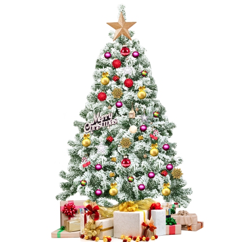 TOPBUY  4.5Ft Artificial Hinged Christmas Pines Tree Snow Flocked Decoration Tree