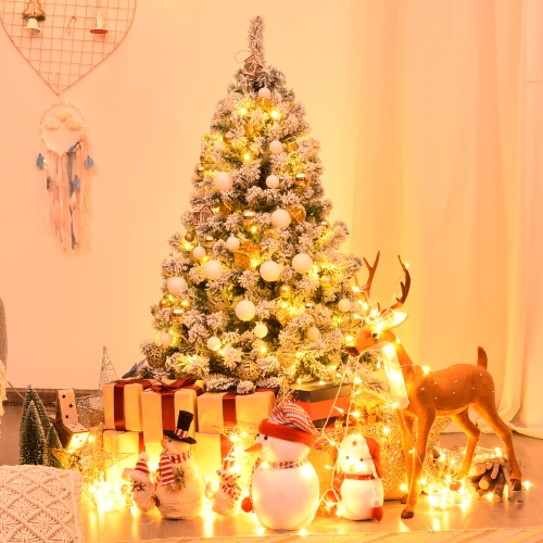 Topbuy 4.5FT Artificial Hinged Christmas Pines Tree Snow Flocked Decoration Tree