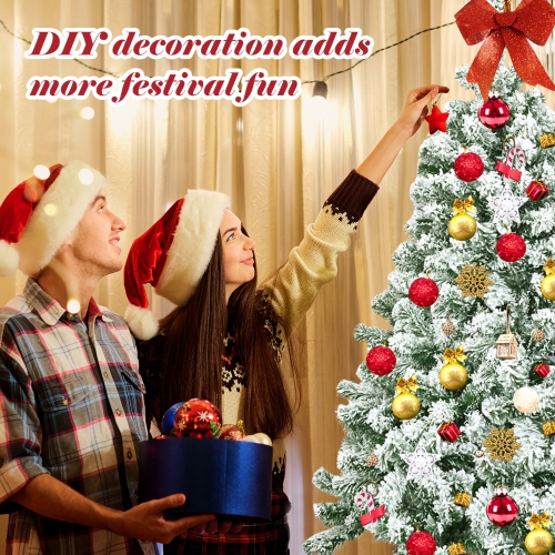 Topbuy 4.5FT Artificial Hinged Christmas Pines Tree Snow Flocked Decoration Tree