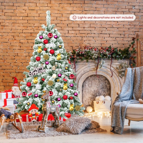 Topbuy 4.5FT Artificial Hinged Christmas Pines Tree Snow Flocked Decoration Tree