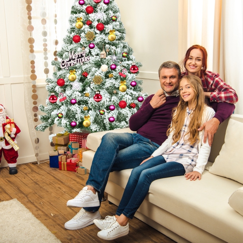 Topbuy 4.5FT Artificial Hinged Christmas Pines Tree Snow Flocked Decoration Tree